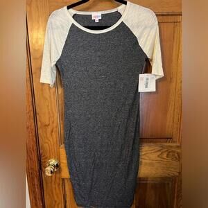 LuLaRoe Julia Pencil Dress Solid Gray Cream Knee Length Sheath Midi XXS NWT